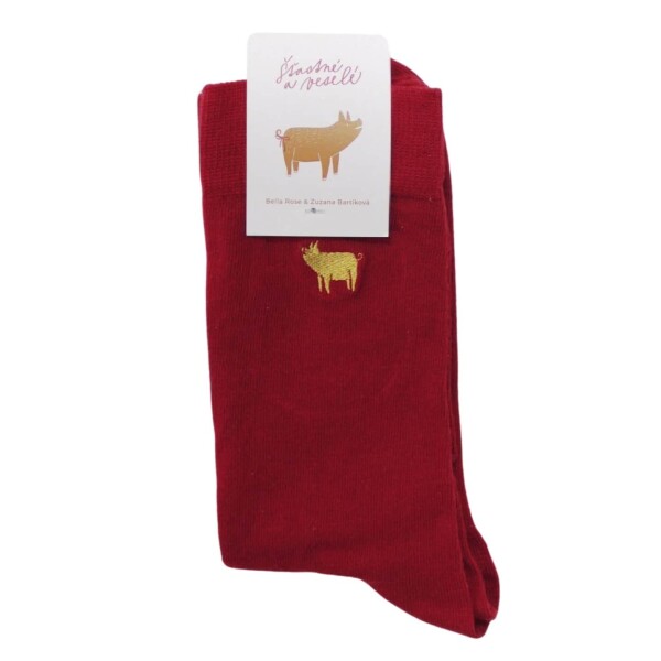 Bella Rose Vánoční ponožky Zlaté prasátko 40–43, červená barva, textil