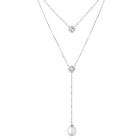 Stříbrný náhrdelník se sladkovodní perlou a zirkony - stříbro 925/1000, 40 cm + 6 cm (prodloužení) Bílá