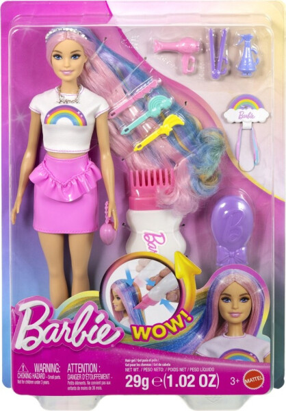Barbie panenka duhové vlasy s třpytivým stylingem - Mattel Barbie