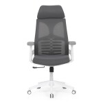 Židle kancelářská, tmavě šedá síťovina MESH, bílý plast, plastový kříž