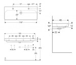 GEBERIT - Smyle Square Dvojumyvadlo 120x48 cm, s přepadem, 2 otvory pro baterie, bílá 500.253.01.1