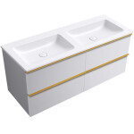 CERANO - Koupelnová skříňka Velora - bílá matná, úchytka zlatá + dvojumyvadlo z lit. mramoru Amati - bílá matná - 121x54,5x46,7 CER-559047