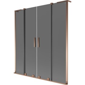 MEXEN/S - Velar L Duo dvoukřídlá posuvná vanová zástěna 140 x 150, grafit, růžové zlato 896-140-003-42-60