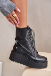 Kožené Botky Worker Na Platformě A Klínu Maciejka 06676-01 Černé 39