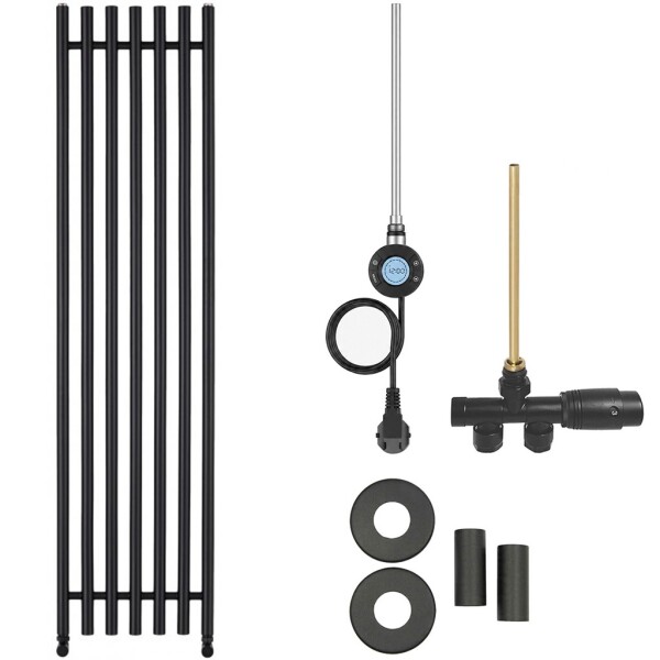 CERANO Koupelnový radiátorový set Valerio - kombinované vytápění, wifi tyč - boční jednobodové připojení - 600W - černá matná - 1560x390 mm