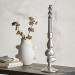 Bloomingville Kovový svícen Metina Silver 21 cm, stříbrná barva, dřevo, kov