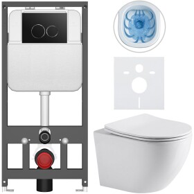CERANO Podomítkový WC set Cesso - bílá lesklá - tlačítko Basic/Dualo, černé - závěsné - předstěnová instalace/sádrokarton - 49x36 cm - 8050BD85933