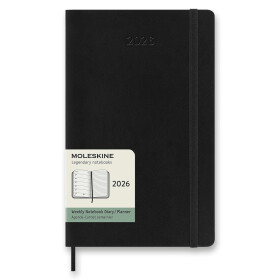 Diář Moleskine 2026 - měkké desky, L, týdenní, černý