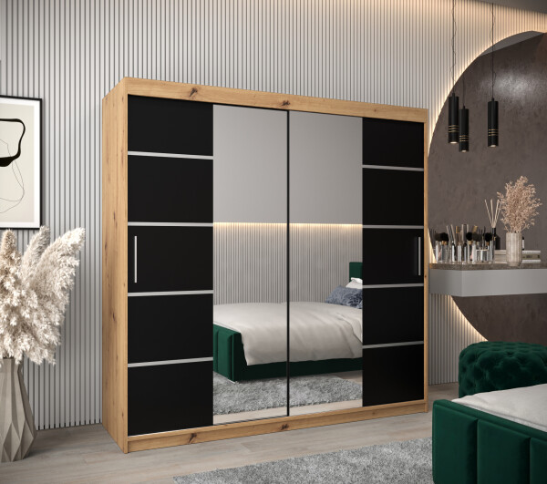 Šatní skříň Abi V4 Barva korpusu: Dub artisan, Rozměry: 200 cm, Dveře: Černá