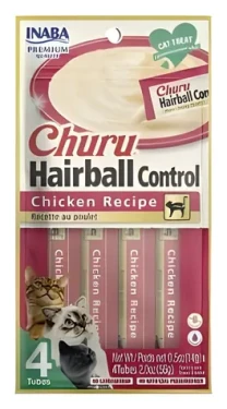 Inaba Churu Hairball Control kuřecí pyré 4x14 g / Pamlsek pro kočky / Bez obilovin / Podpora trávení chlupů (683-10676)