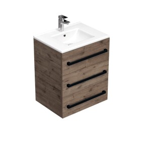 Koupelnová skříňka s černou úchytkou a umyvadlem SAT Cube Way 60x76,5x46 cm dub Wellington mat CUBE46C603DWMOD CUBE46C603DWMOD