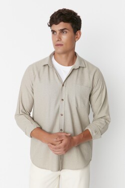 Trendyol Camel Pánská košile s jednou kapsou v regular fit střihu.