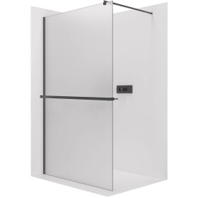 CERANO Sprchová zástěna Walk-in Onyx Round L/P - 8 mm - kulatá vzpěra + polička/držák na ručníky - černá matná, mléčné sklo - 40x200 cm
