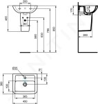 IDEAL STANDARD - Eurovit Umývátko 450x360x170 mm, s přepadem, otvor pro baterii, bílá K284801