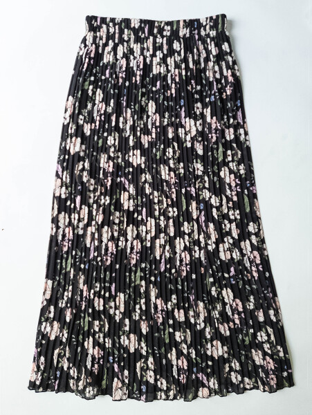 HOSH Dlouhá skládaná sukně s květy Velikost: UNI, Barva: Černá