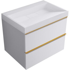 CERANO - Koupelnová skříňka Velora - bílá matná, úchytka zlatá + umyvadlo z lit. mramoru Vita - bílá lesklá - 70x63x46,5 CER-8050BD84004
