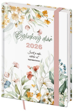 Týdenní diář 2026 Helma B6 - Bylinkový Flowers s gumičkou