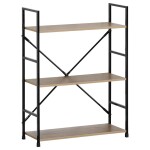 Regál, 3 police, dekor dub, MDF, černý lak