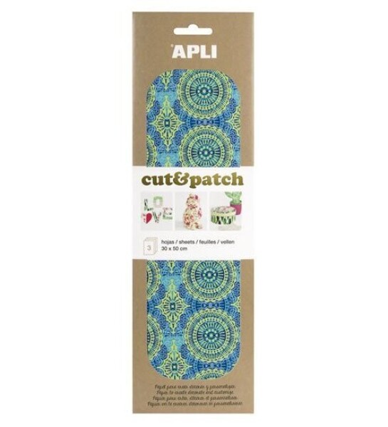 APLI Cut&Patch papír 30 x 50 cm - Zeleno-modrý motiv 3 ks