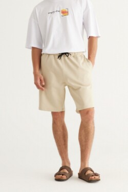 AC&Co Altınyıldız Classics Men's Beige Standard Fit Normal Cut Cotton Stretch Knitted Shorts,
