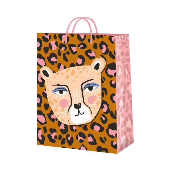 Dárková taška velká - Hnědá leopardí s leopardicí (26 × 12,7 × 32,4 cm) - Albi