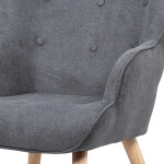 Křeslo "ušák" s podnožkou, potah šedá látka, dřevěné nohy, masiv kaučukovník