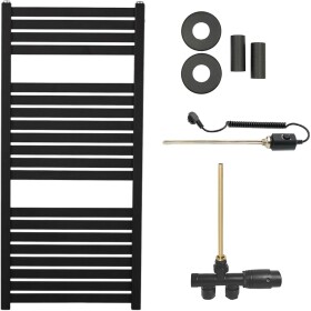 CERANO Koupelnový radiátorový set Vincenzo - kombinované vytápění, termo tyč - boční jednobodové připojení - 300W - černá matná - 970x450 mm
