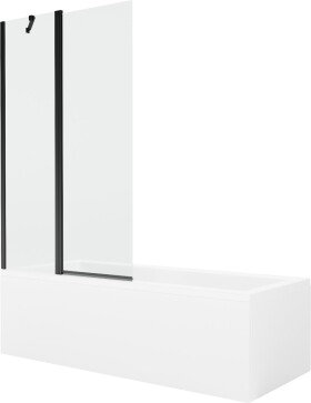 MEXEN/S - Cubik obdélníková vana 160 x 70 cm s panelem + vanová zástěna 100 cm, transparent, černá 550316070X9410117000