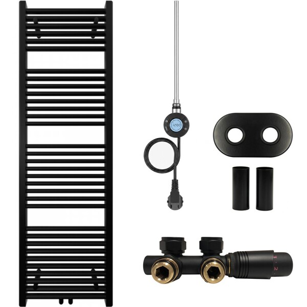 CERANO Koupelnový radiátorový set Lincoln - kombinované výtápění, wifi tyč - středové připojení 50 mm - 300W - černá matná - 1600x500 mm