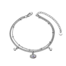 Dvojitý náramek Sophia - Evil Eye, chirurgická ocel, Stříbrná 17 cm + 5 cm (prodloužení)