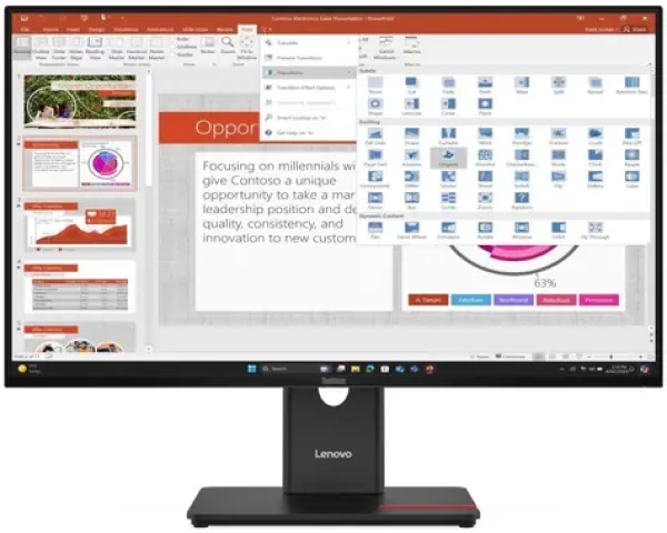 27" Lenovo ThinkVision T27-40 černá / IPS / 1920×1080 / 4ms / 1500:1 / 300cd-m2 / HDMI+DP+VGA / VESA / Pivot (64A5MAT6EU)