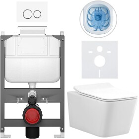 CERANO - Kompletní WC set Basic/Forte - bílá lesklá - WC tlačítko Dualo/Bílá - ovládání shora - předstěnová instalace - 51x36 CER-8050BD86105