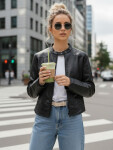 Dámská kožená bunda se stojáčkem černá FashionStreet TY5568 L