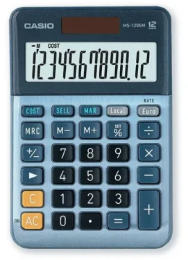 Casio MS-120EM / Stolní kalkulačka / 12místný displej / duální napájení solar/baterie / výpočet marže (4549526609930)