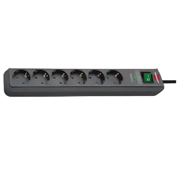 Brennenstuhl Eco-Line antracitová / Přepěťová ochrana / 6 zásuvek / 13 500 A / kabel 5 m / osvětlený vypínač (1159710515)