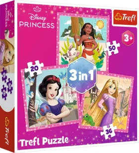 Trefl - Puzzle - Disney princezny: Vaina, Locika a Sněhurka 3v1