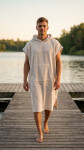 Pánské vaflové pončo Saimaa s kapucí Egret L-XL