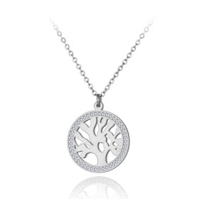 Ocelový náhrdelník se zirkony Audreya - strom života, Stříbrná 40 cm + 5 cm (prodloužení)