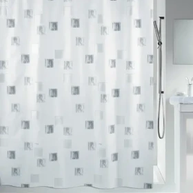 Spirella MILANO sprchový závěs motiv čtverců 120 x 200 cm bílo-stříbrný / polyester (7610583011480)