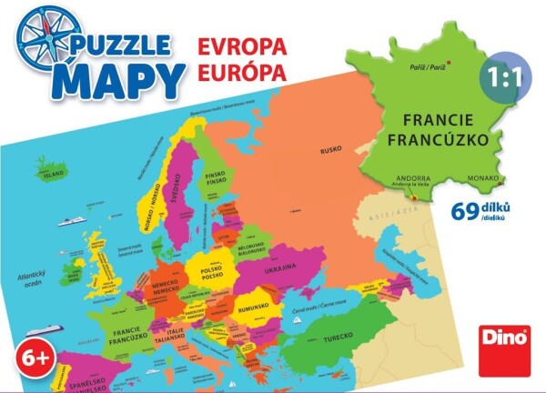 Puzzle Mapy Evropa 69 dílků - CZ Drami