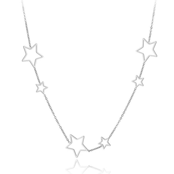 Ocelový náhrdelník Lauro - chirurgická ocel, hvězdy, Stříbrná 40 cm + 5 cm (prodloužení)