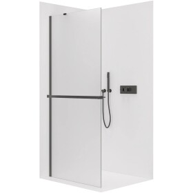CERANO Sprchová zástěna Walk-in Onyx Y L/P - 8 mm + polička/držák na ručníky - černá matná, mléčné sklo - 150x200 cm