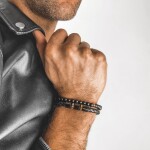 Pánský náramek Fabio Black Gold z pravé kůže a chirurgické oceli, Černá 21 cm