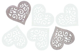 Dřevěná srdce 6cm - hnědobílý mix 6ks