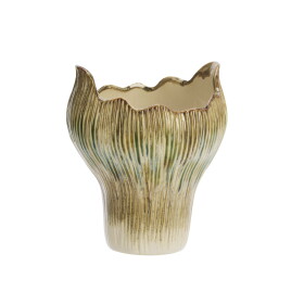 MADAM STOLTZ Kameninová váza Beige / Mustard / Green 22 cm, béžová barva, keramika