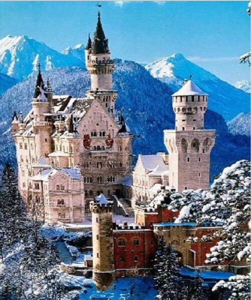 Diamantové malování zámek Neuschwanstein v zimě