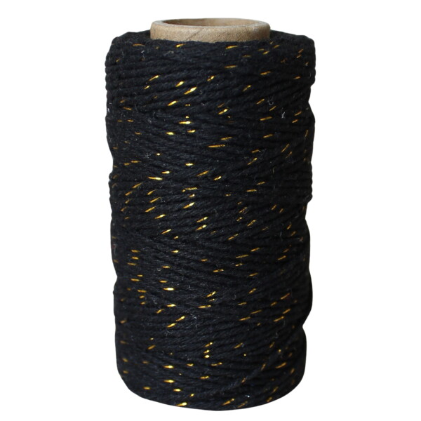 Bella Rose Bavlněný provázek 50 m – Black / Gold, černá barva, textil
