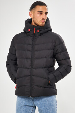 D1fference Pánský černý vodní větruodolný zimní kabát kapucí
