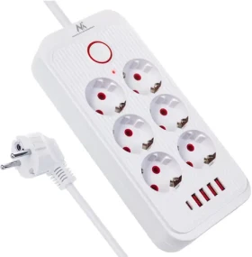 Maclean MCE389 bílá / Prodlužovací přívod / 6x zásuvka / 4x USB-A / 1x USB-C / 2500 W / 1,5 m (MCE389)