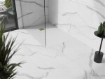 MEXEN/S - Stone+ čtvercová sprchová vanička 140 x 100, bílá, mřížka zlatá 44101014-G